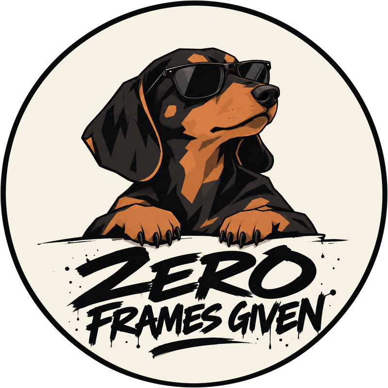 Zero Frames Given logosu: güneş gözlüklü dachshund